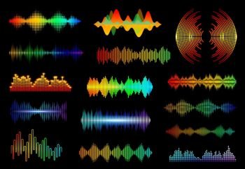 Sound waves. Music wave, audio frequency waveform. Radio voice and