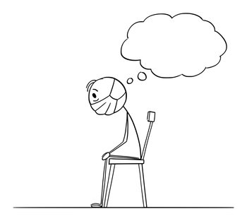 Vector Cartoon Stick Figure Drawing Conceptual Illustration Of Man Thinking  While Sitting On Table And Writing On Paper With Ballpoint Pen. Royalty  Free SVG, Cliparts, Vectors, and Stock Illustration. Image 145536066.