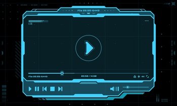 HUD video and sound player futuristic screen interface Live audio player UI with digital navigation bar or panels GUI futuristic vector display  SCI