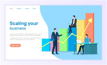Teamwork and professional growth  scaling business landing web page vector Businessman and career ladder  business training and cooperation  chart or