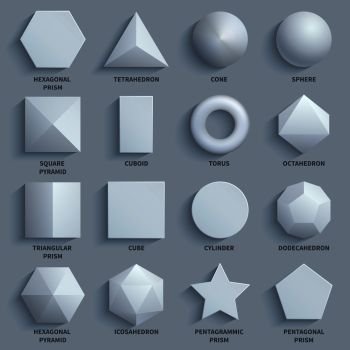 Realistic 3d Geometric Shapes Basic Geometry Prism Cube Cylinder Figures  Geometric Polygon And Hexagon Shapes Vector Illustration Icons Set Stock  Illustration - Download Image Now - iStock