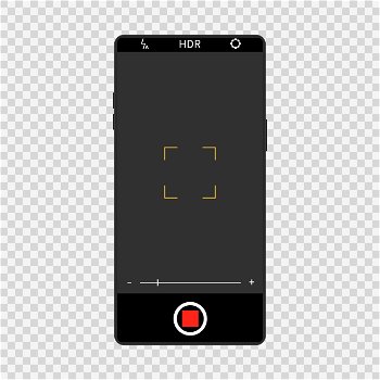 Camera screen interface on realistic smartphone Mobile video and photo application design  camera viewfinders on black phone  photography snapshot di