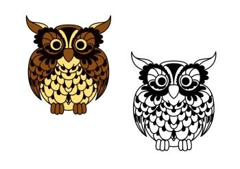 Night bird owl line art t shirt design Royalty Free Vector