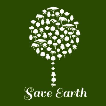 Save earth poster with green nature ecology tree Vector Image
