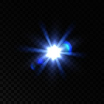 Image Details INH_18984_62746 - Blue lens flare, star light and glow.  Spotlight white 3d flare or flash, lens transparent realistic vector blue  glint or twinkles lines set. Light effect isolated radiance, flying