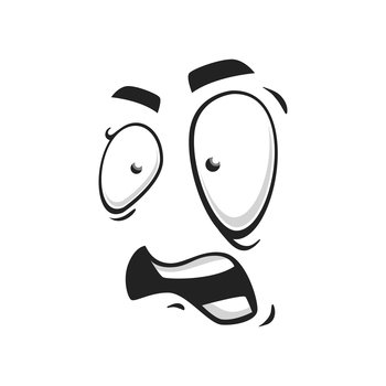 Scared face emoji. Worried, confused. Scary, tense. Drawing by hand, with  marker pen, brush. Irregular shapes. Isolated on white background. Emoticon  expression design illustration. Illustration Stock