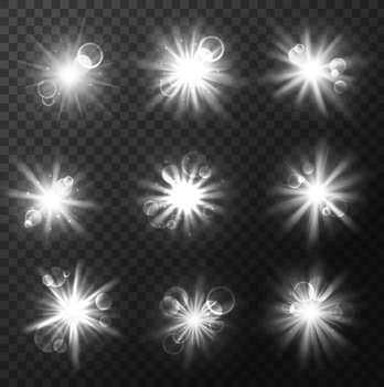 Set white lens flares sparkles shine Royalty Free Vector