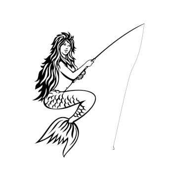 Illustration of a fly fisherman fishing casting rod and reel