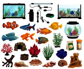Seaweeds aquarium decoration cartoon set Vector Image
