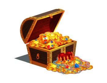 Heavy wooden chest full of ancient gold treasures Vector Image