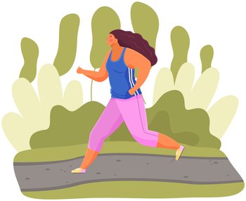 Jogging woman outdoors. Girl running in sportswear. Morning jog in park.  Flat vector illustration. Healthy lifestyle and fitness concept 8384742  Vector Art at Vecteezy