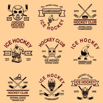Vintage hockey labels set Royalty Free Vector Image