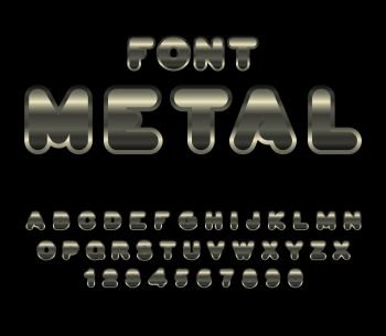 Realistic metal font. Shiny metallic letters with shadows, chrome