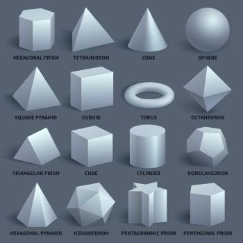 Top view realistic white math basic 3d shapes Vector Image