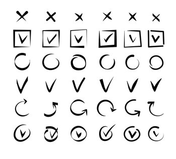 Premium Vector  Hand drawn checkmark cross check mark. marker pen check  marks answers in test, confirmation