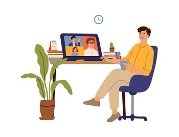Virtual Meeting. Collective Home Video Conference, Man Chatting Online with  People. Discussion with Friends, Internet Stock Vector - Illustration of  education, corporate: 195820132