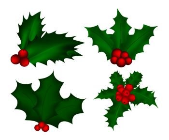 Christmas holly berry set, green leaf, red berry, branches, twigs. Vector  winter illustration isolated on white background for Christmas cards and  decorative design. 5015887 Vector Art at Vecteezy