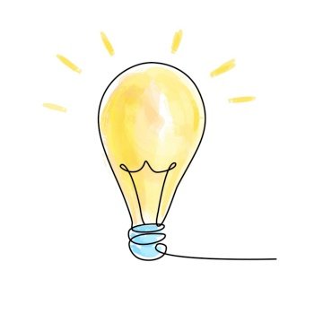 Continuous line drawing. Light bulb of a yellow business ideas