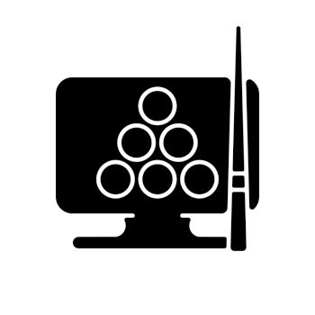 Image Details IST_18896_52191 - Billiards black glyph icon. Pub game,  entertainment, leisure activity silhouette symbol on white space.  Professional cue sport, pool, snooker attributes vector isolated  illustration