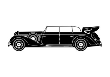 Classic car. Silhouette of a vintage car. Side view. Flat vector