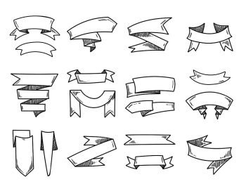 Vintage ribbon banners, hand drawn set for design. Vector