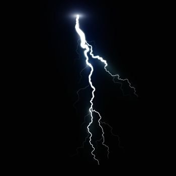Image Details IST_21574_01010 - Realistic lightning symbol on black  background. Natural effects. Realistic lightning symbol