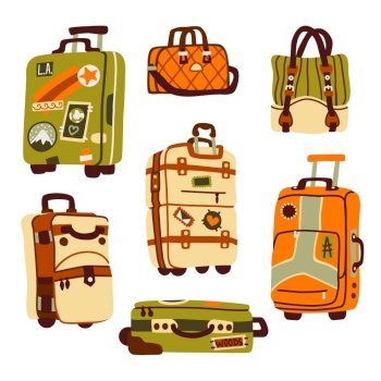 Old Suitcase Baggage With Travel Stickers Isolated On White