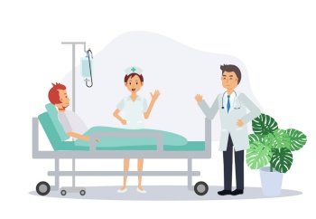 Image Details IST_12496_04896 - Nurse and patient in hospital room,cartoon  vector illustration. Nurse and patient in hospital room