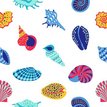 Cartoon seashells. Summer beach sea shells, underwater, ocean reef