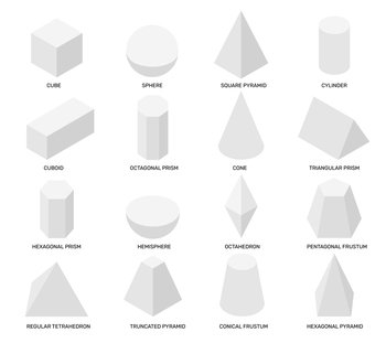 Geometric 3d shapes. Realistic white basic geometry form sphere