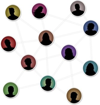 Images of people avatars connecting to each other
