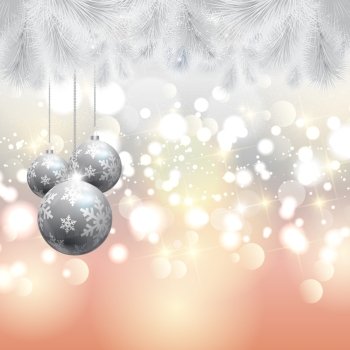 Background with Christmas tree branches and baubles