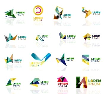 Logo set  abstract geometric business icons  paper style with glossy elements Vector universal origami business symbols