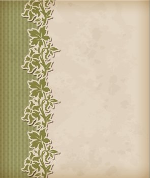 Vintage green vector background and floral ornament
