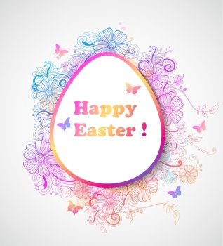 Decorative vector Easter background with pink and blue flowers
