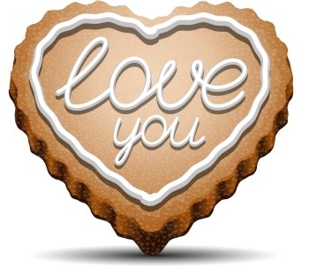 Cookie in the shape of a heart with the inscription  quot;love you quot;