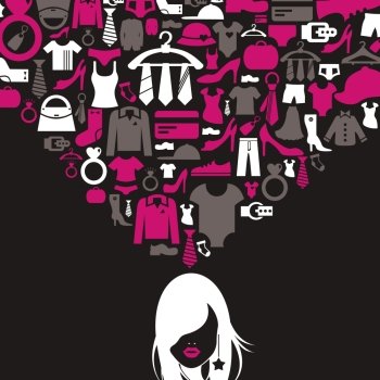 The girl thinks of clothes A vector illustration