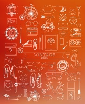 Modern thin line Hipster style elements  icon and object can be used for retro vintage website  info-graphics  banner