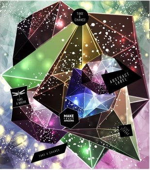 Polygonal cosmic background with quote and labels Crystal and triangles  low poly illustration