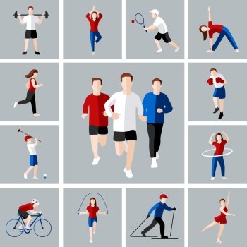 Sport and leisure people activities icons set isolated vector illustration