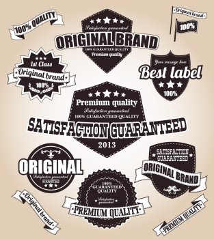 Collection of vintage retro labels  badges  stamps  ribbons  marks and typographic design elements  vector illustration
