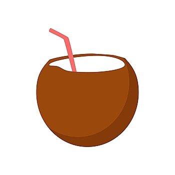 Fresh Drinking Coconut Cocktail Fresh drinking coconut cocktail with a straw isolated on white background Vector illustration