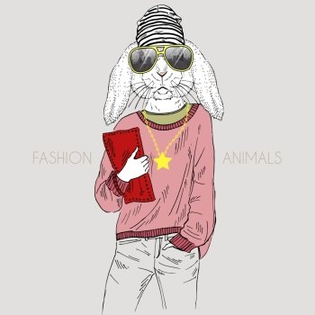 Anthropomorphic design Illustration of bunny girl dressed up in casual style