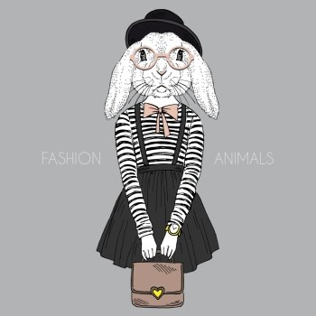 anthropomorphic design fashion illustration of bunny girl hipster