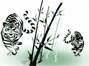 Vector tigers in bamboo