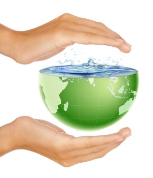 Hands around half earth globe Nature and environment protection concept