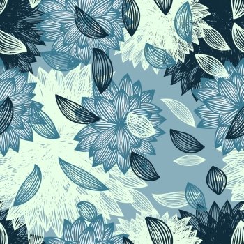 vector seamless background with flower and  blown petals  clipping masks