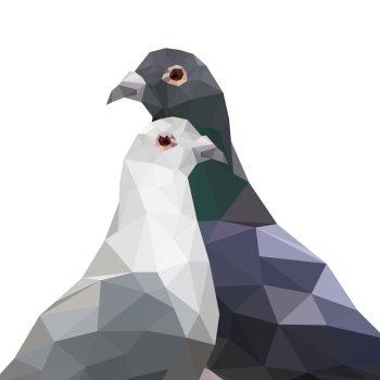 Illustration of two origami pigeons