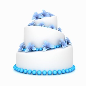 Weddind cake with flowers over white Computer generated image