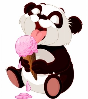 Cute panda eating ice cream